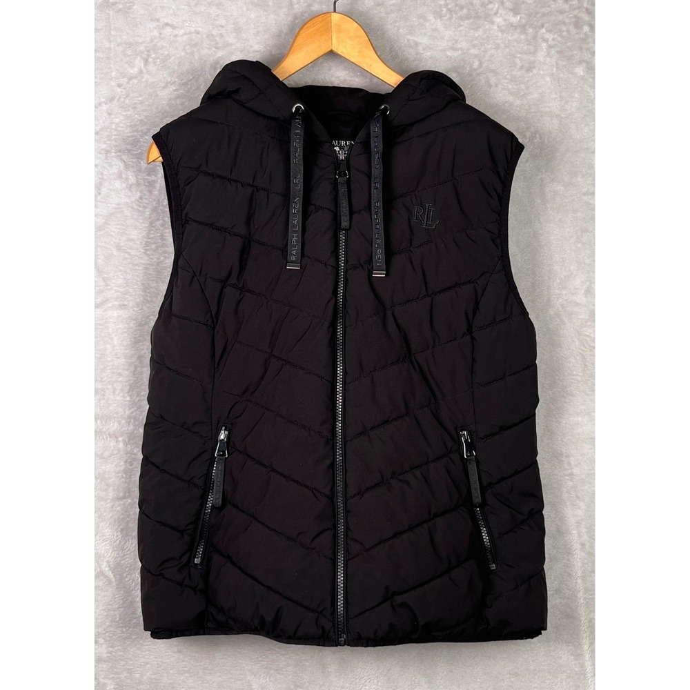Lauren Ralph Lauren Black Quilted Hooded Puffer Vest Women L